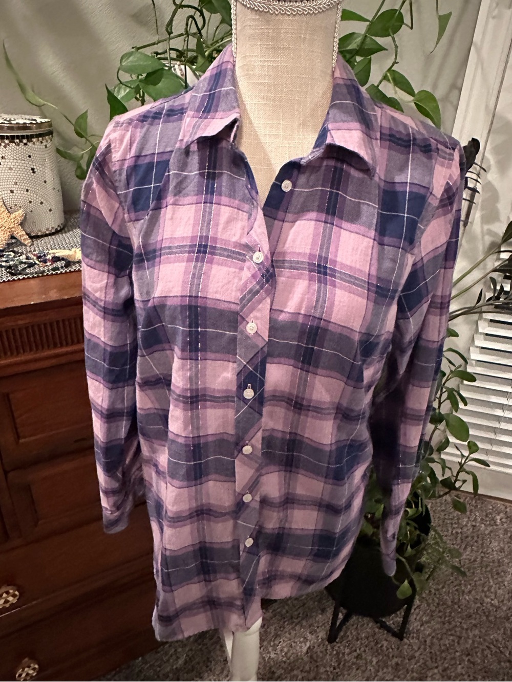 Talbots Lavendar and Purple Plaid Button-Down Shirt
